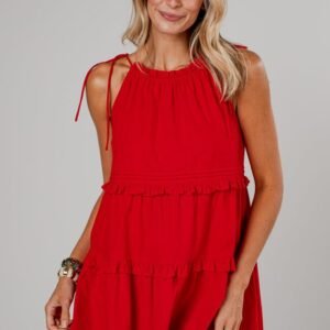 Adorably Flirty Red Tiered Mini Dress
