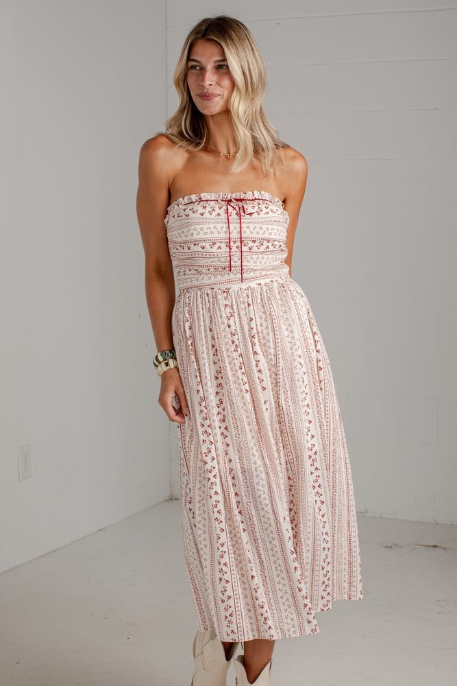 At The Edge Cream Floral Midi Dress