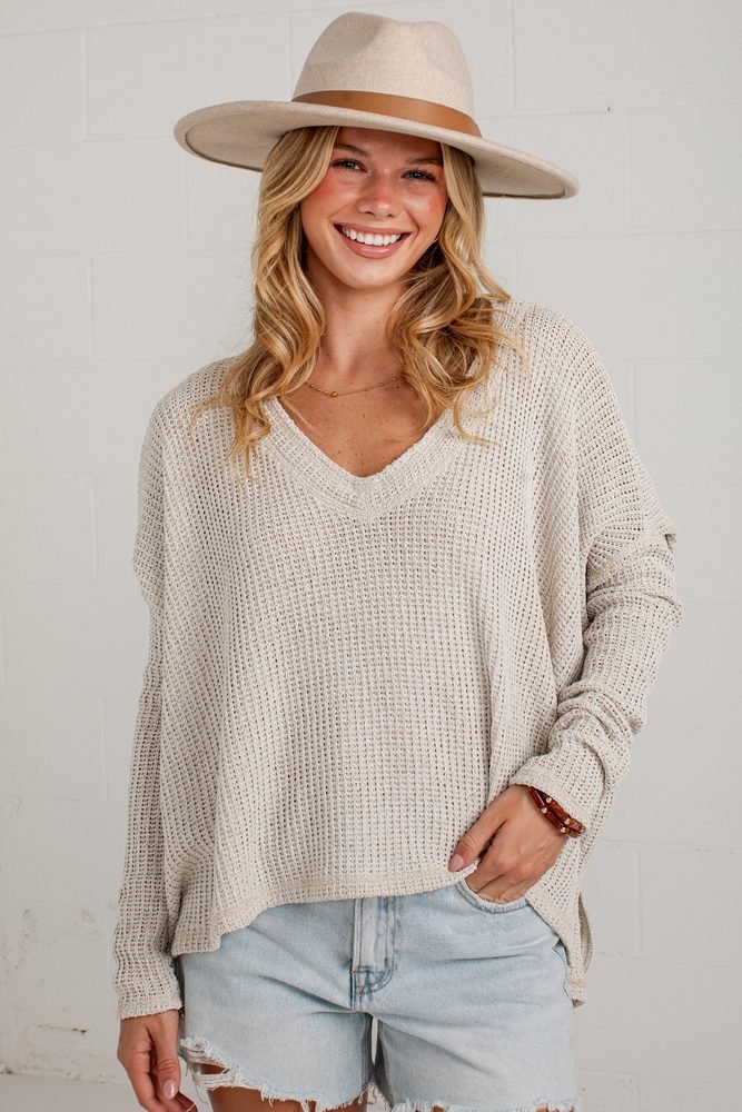 Back Story Grey Oversized Knit Top
