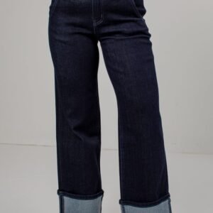 Carly High Rise Wide Leg Cuffed Dark Wash Jeans
