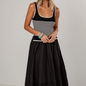 Center Of Attention Striped Knit Black Maxi Dress