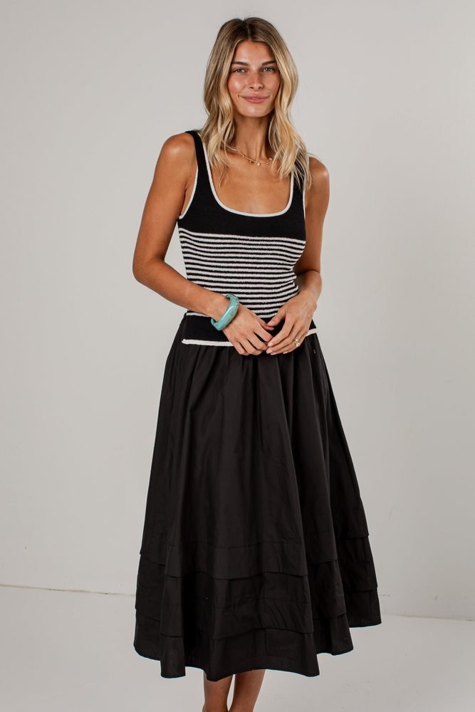 Center Of Attention Striped Knit Black Maxi Dress