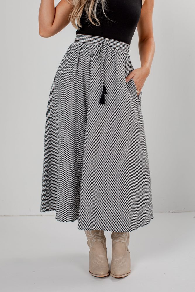 City Stroll Black Gingham Maxi Skirt