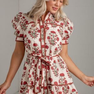 Countryside Charm Ivory Floral Belted Mini Dress