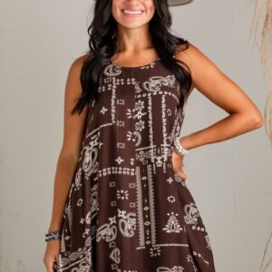 Desert Moon Brown Print Mini Dress