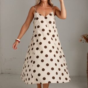 Evening Espresso Cream Polka Dot Midi Dress