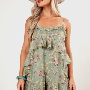 Falling Petals Sage Tiered Mini Dress
