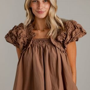 Find It Again Mocha Smocked Blouse