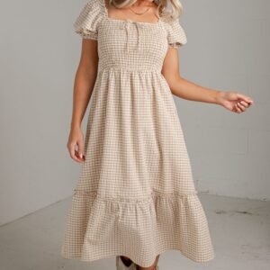 First Impression Plaid Cream Maxi Dress
