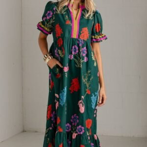 Flower Cart Hunter Green Floral Maxi Dress