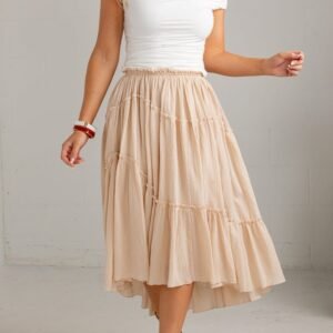 Harvest Breeze Taupe Tiered Maxi Skirt