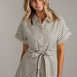 In Good Company Ivory Striped Romper