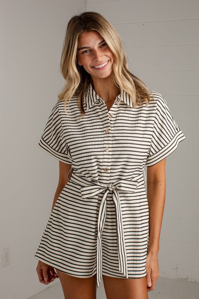 In Good Company Ivory Striped Romper