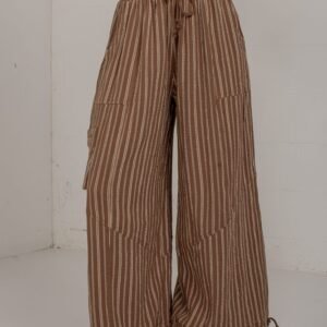 In Print Tan Striped Cargo Pants