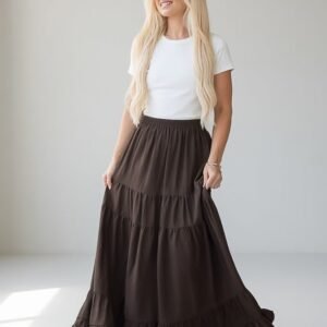 Maple Street Dark Olive Tiered Maxi Skirt