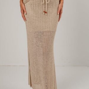 Naturally Yours Taupe Crochet Knit Maxi Skirt
