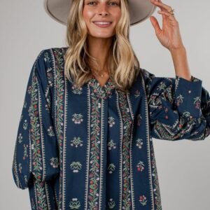 Painted Autumn Navy Floral Blouse