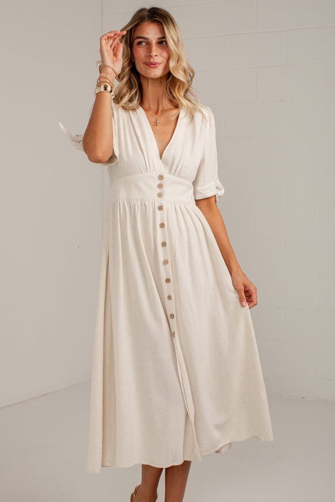 Park Avenue Button Front Midi Dress