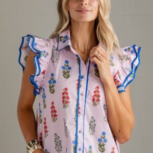 Quietly Pretty Pink Floral Button-Up Blouse