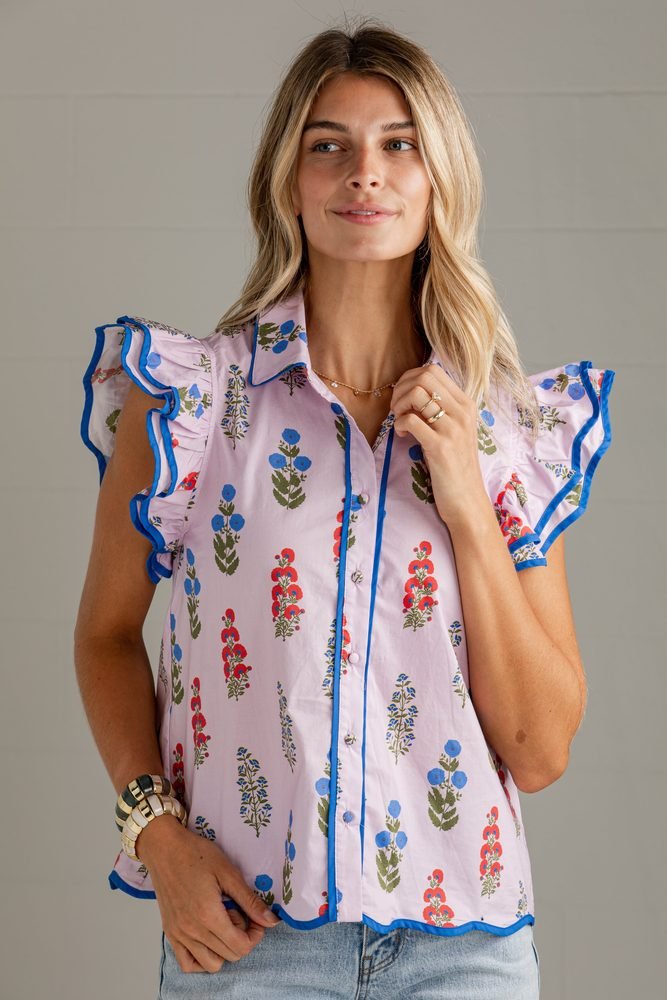 Quietly Pretty Pink Floral Button-Up Blouse