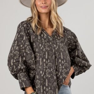 Quite The Look Charcoal Floral Blouse