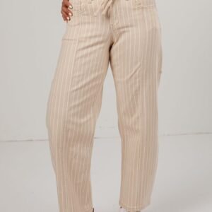 Reagan Stripe Natural High Rise Barrel Leg Jeans