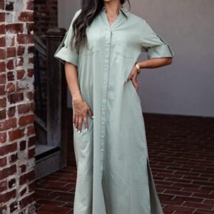 Sage Grove Button-Up Maxi Shirt Dress