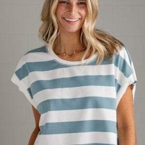 Sure Thing Blue Casual Striped Tee