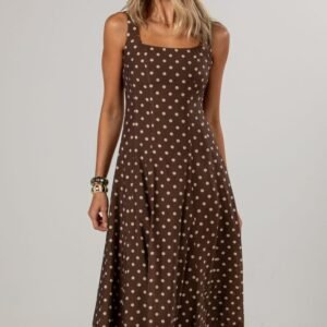 Sweetest Devotion Polka Dot Brown Midi Dress