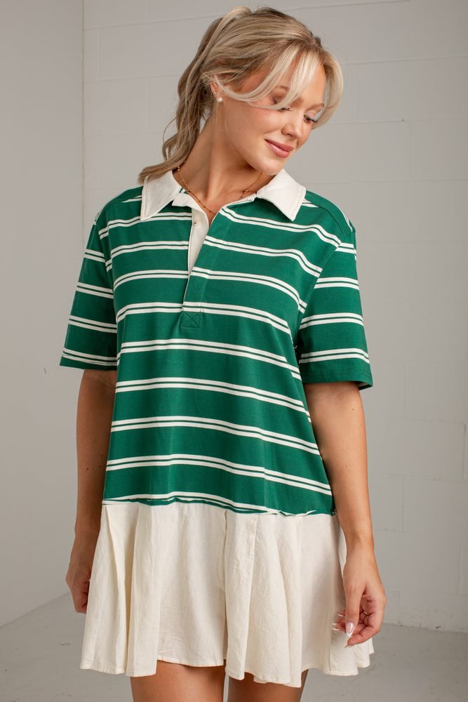 Varsity Stripe Green Mini Dress