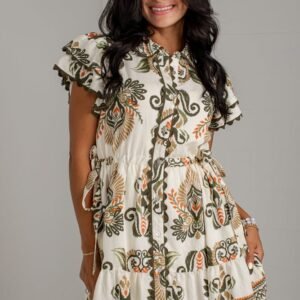 Vintage Garden Olive Printed Mini Dress