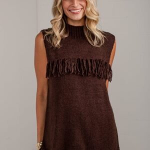 Western Skies Brown Fringe Sweater