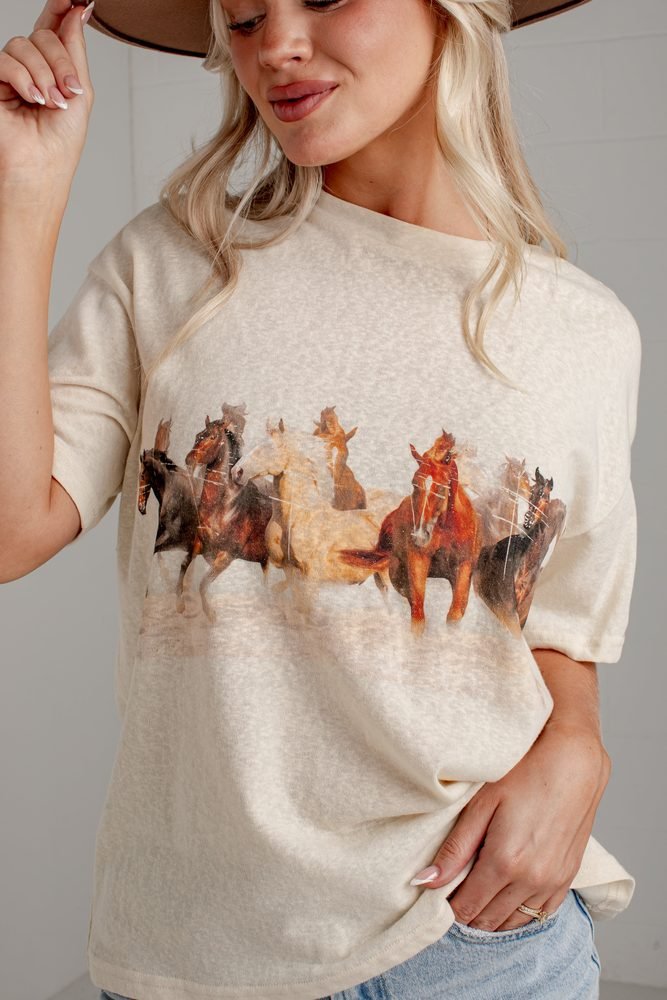Western Ways Horses Cream Graphic Tee