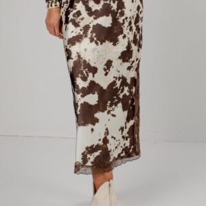 Wild Streak Cow Print Brown Maxi Skirt